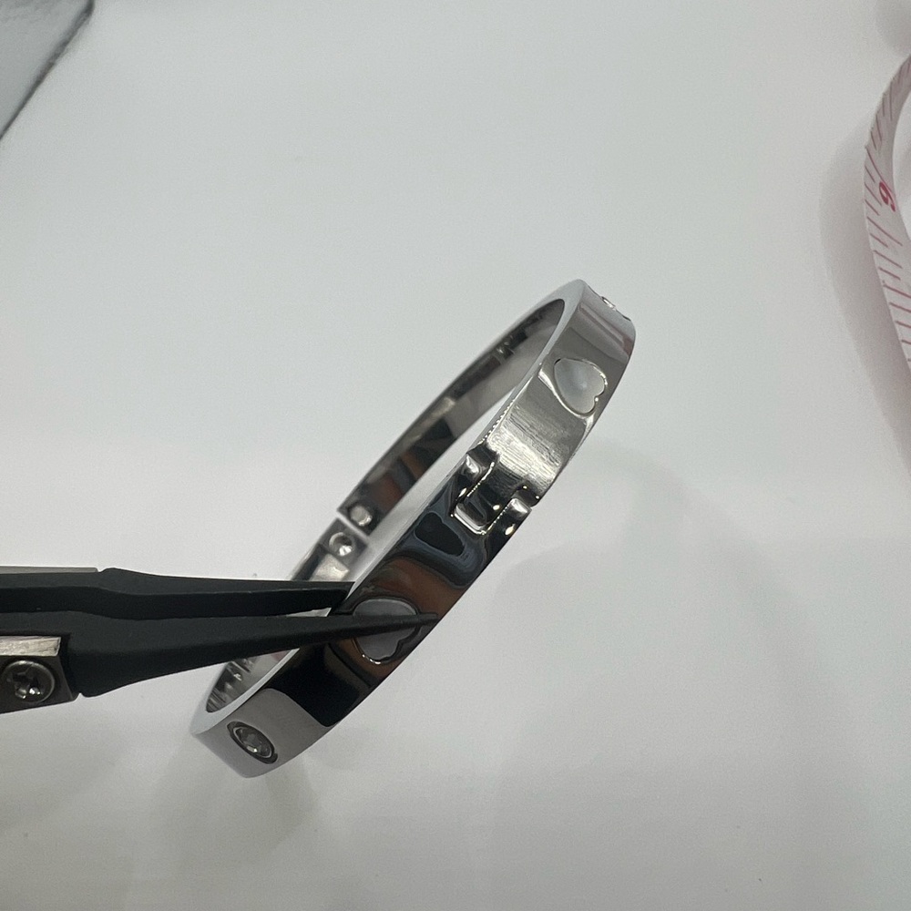 Silver Heart and Stone Bangle Bracelet - Picture 8 of 13